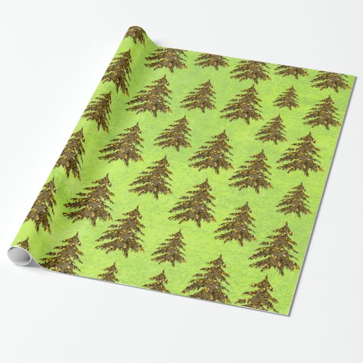 Glanzende kerstboom op abstract groen papier (Uitgerold)