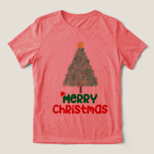 Glanzende Kerstboom "Prettig Kerstfeest" Dames T-s Tri-Blend Shirt