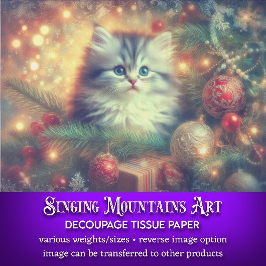 Glanzende Kerstboom Zoete Kitten Decoupage Tissuepapier