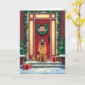 Glanzende Kerstkaart van een Hond Kaart (Gele Bloem)