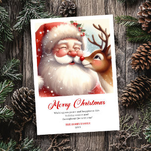 Glanzende Kerstman en Rendier Merry Kerstgroet  Feestdagenkaart