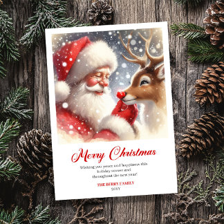 Glanzende Kerstman Met Rendier Rudolph Kerstkaart