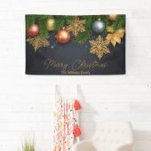 Glanzende kerstversieringen en dennentakken spandoek (Insitu)