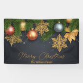 Glanzende kerstversieringen en dennentakken spandoek (Horizontaal)