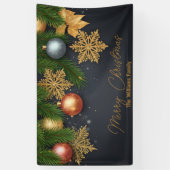 Glanzende kerstversieringen en dennentakken spandoek (Verticaal)