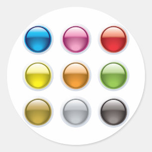 Glanzende Kleurige Knop Pictogrammen Set Ronde Sticker