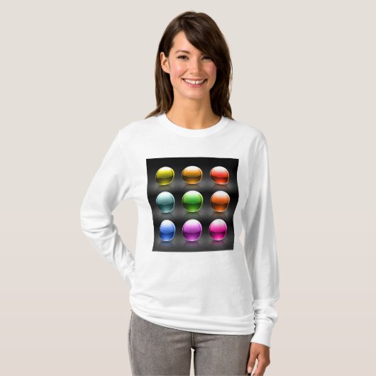 Glanzende kleurrijke bolpictogrammen Abstracte bol T-shirt (Voorkant volledig)