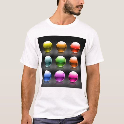 Glanzende kleurrijke bolpictogrammen Abstracte bol T-shirt (Voorkant)