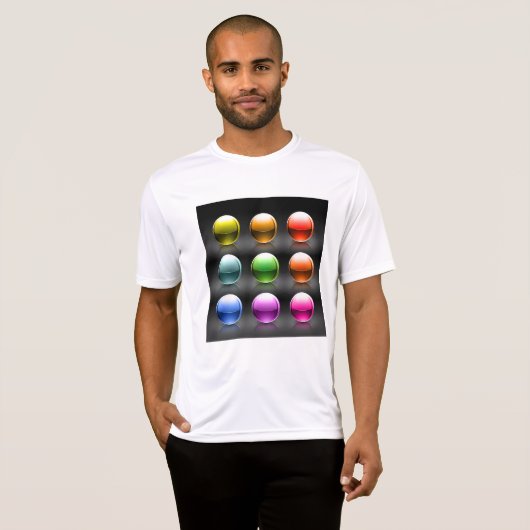 Glanzende kleurrijke bolpictogrammen Abstracte bol T-shirt (Voorkant volledig)