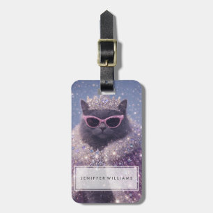 Glanzende Koningin Kat Fonkelende Fantasie Portret Bagagelabel