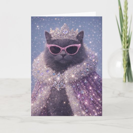Glanzende Koningin Kat Fonkelende Fantasie Portret Kaart (Voorkant)
