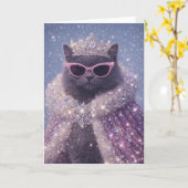 Glanzende Koningin Kat Fonkelende Fantasie Portret Kaart (Gele Bloem)