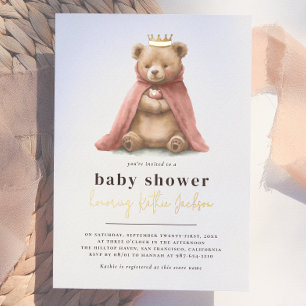 Glanzende Koninklijke Teddybeer Prinses Meisje Bab Folie Uitnodiging