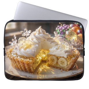 Glanzende Kristallen Banaan Cream Taart Laptop Sleeve