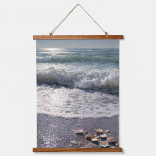 Glanzende kustlijn met schelpen Oceaan Kunst Hangend Wandkleed