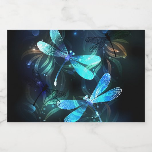 Glanzende Libellenmeer Likeurfles Etiket (Enkel label)