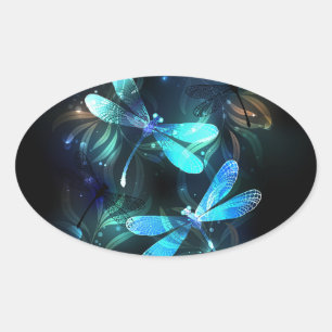 Glanzende Libellenmeer Ovale Sticker