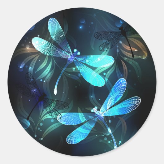 Glanzende Libellenmeer Ronde Sticker (Voorkant)