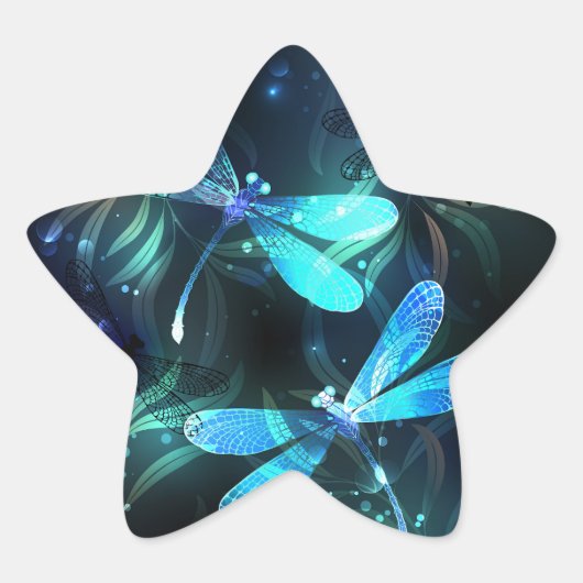 Glanzende Libellenmeer Ster Sticker (Voorkant)