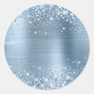 Glanzende lichte blauwe metalen folie ronde sticker