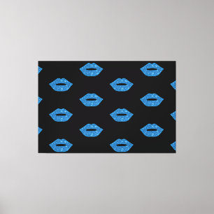 Glanzende Lippen Blauwe Kusjes Zwarte Visagist Fan Canvas Afdruk