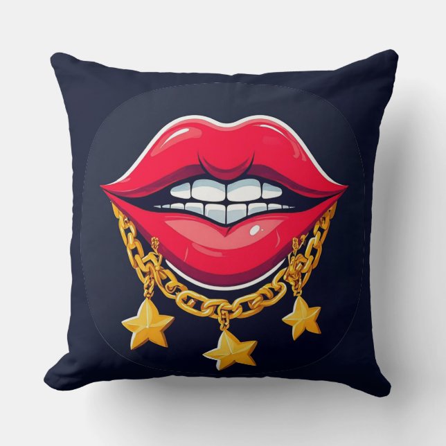 🌸 Glanzende Lippen Glam Ketting Chic Huis Stijl � Kussen (Voorkant)