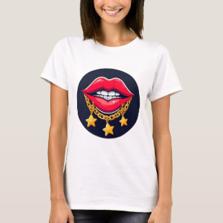 🌸 Glanzende Lippen Glam Ketting Chic Huis Stijl � T-shirt