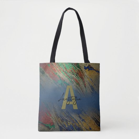 Glanzende Luxe Gouden Glitter Abstracte Marmeren M Tote Bag (Voorkant)