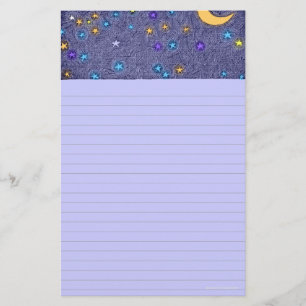 Glanzende maan en sterren etsende gelinieerde 5.5" briefpapier