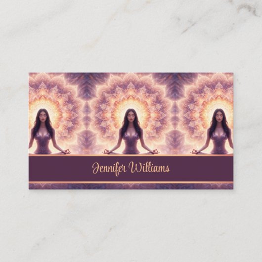 Glanzende Mandala Meditatie Vrouw Aangepaste Naam Visitekaartje (Voorkant)