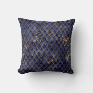 Glanzende marineblauwe en gouden glinsterende drak kussen