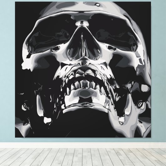 Glanzende metalen schedel kunstwerk canvas afdruk (Insitu (Houten vloer))