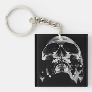 Glanzende Metalen Schedel Kunstwerk Sleutelhanger