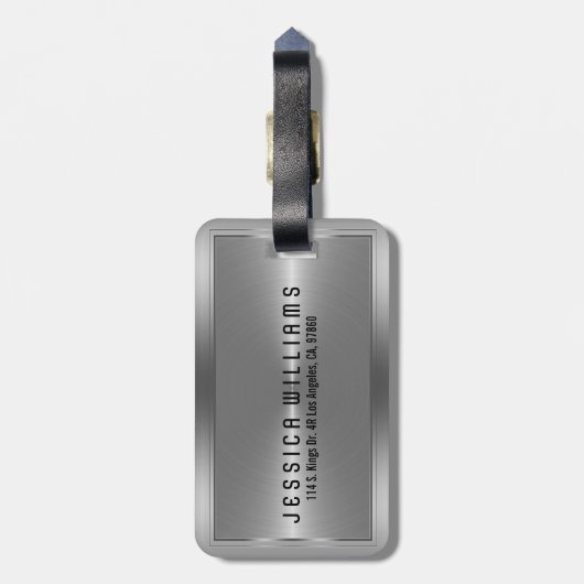 Glanzende Metallic Faux Zilver Roestvrij Staal Loo Bagagelabel (Achterkant verticaal)