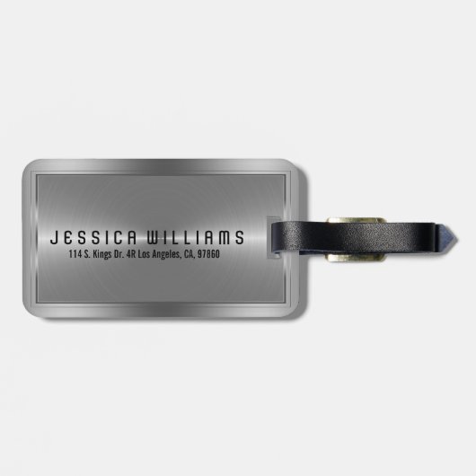 Glanzende Metallic Faux Zilver Roestvrij Staal Loo Bagagelabel (Achterkant horizontaal)