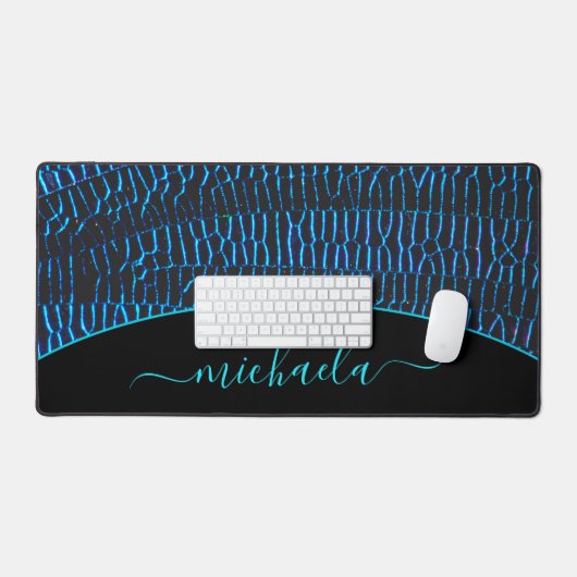 Glanzende metallic neon blauw abstracte aangepaste bureaumat (Keyboard & Muis)