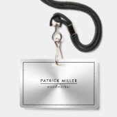 Glanzende metallic zilveren textuur zwarte accente badge (Voorzijde met lanyard)