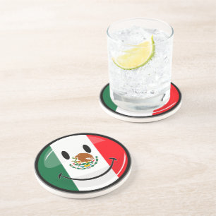 Glanzende Mexicaanse vlag met glanzende ronde Zandsteen Onderzetter