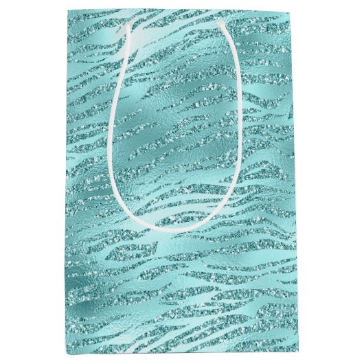 Glanzende Mint Zebraprint Medium Cadeauzakje (Voorkant)