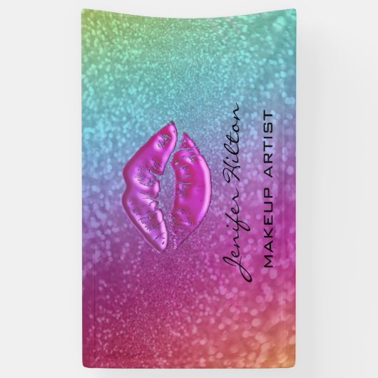 Glanzende moderne chic holografische regenbooglipp spandoek (Verticaal)