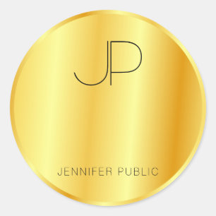 Glanzende Monogram Sjabloon Nep Goud Ronde Sticker