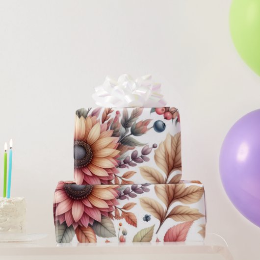 Glanzende Moody Floral op Wit Cadeaupapier (Feestgeschenken)