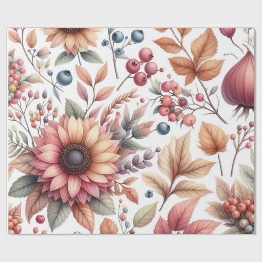 Glanzende Moody Floral op Wit Cadeaupapier (Vlak)