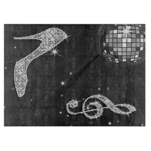 Glanzende muzieknoot & stiletto-hak, discobal snijplank (Voorkant)