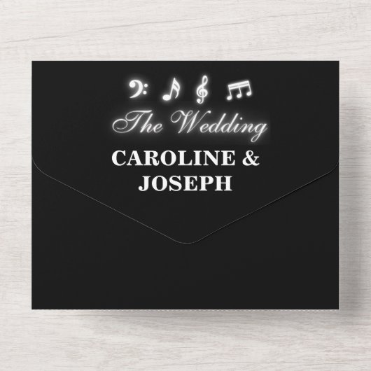 Glanzende Muzieknoten bruiloft All In One Uitnodiging (Achterkant)