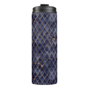 Glanzende Navy & Gouden Schitterende Draak Schubbe Thermosbeker