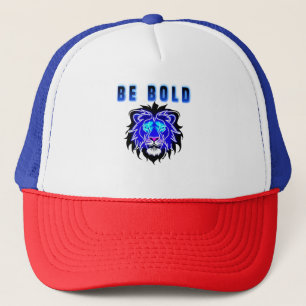 Glanzende neon blauwe leeuwenkop trucker pet