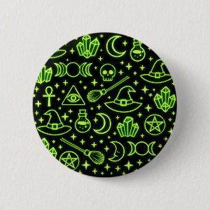 Glanzende Neon Groene Gotische Hekserij Speld Ronde Button 5,7 Cm
