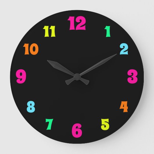 Glanzende Neon met kleurnummers op zwart Grote Klok (Voorkant)