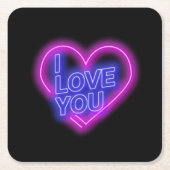 Glanzende Neon Pink Blue Valentijnse Heart Kartonnen Onderzetters (Voorkant)